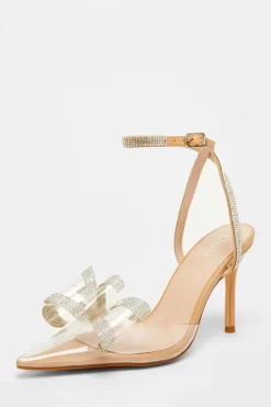 Quiz Sandals|Occasion Shoes>Nude Diamante Bow Court Heels