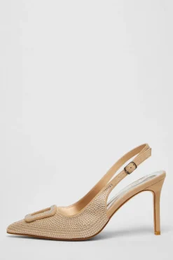 Quiz Shoe & Bag Sets|Occasion Shoes>Nude Diamante Court Sling Back Heel