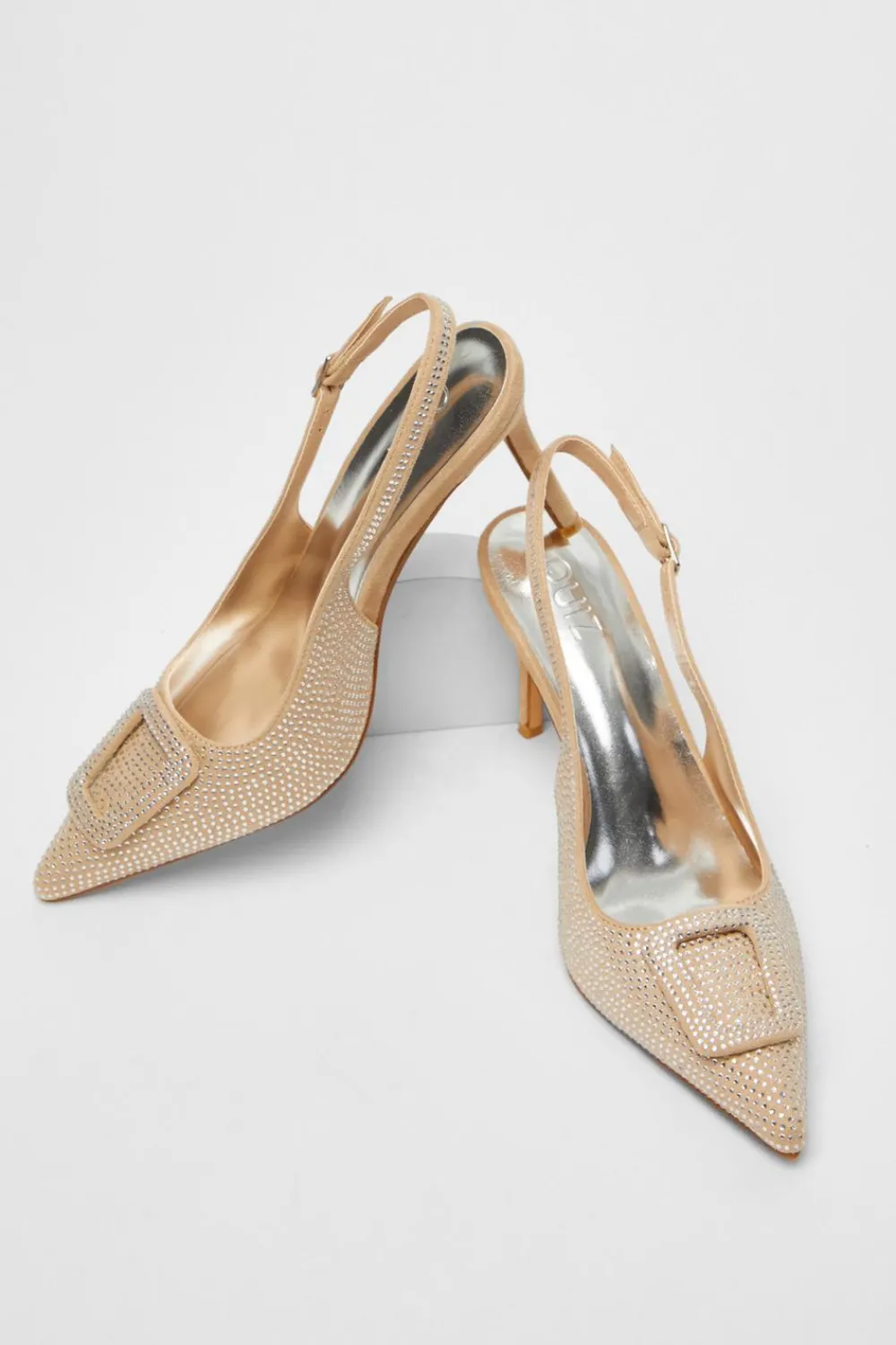 Quiz Shoe & Bag Sets|Occasion Shoes>Nude Diamante Court Sling Back Heel