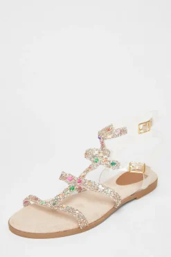 Quiz Sandals|Holiday Shoes>Nude Diamante Gladiator Sandals