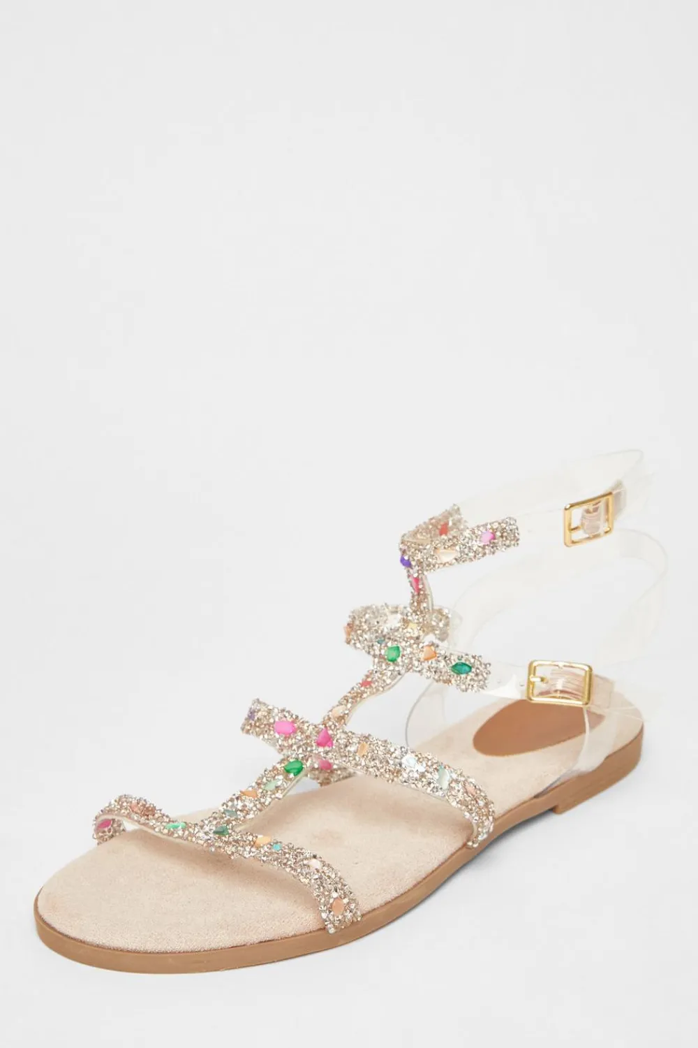 Quiz Sandals|Holiday Shoes>Nude Diamante Gladiator Sandals