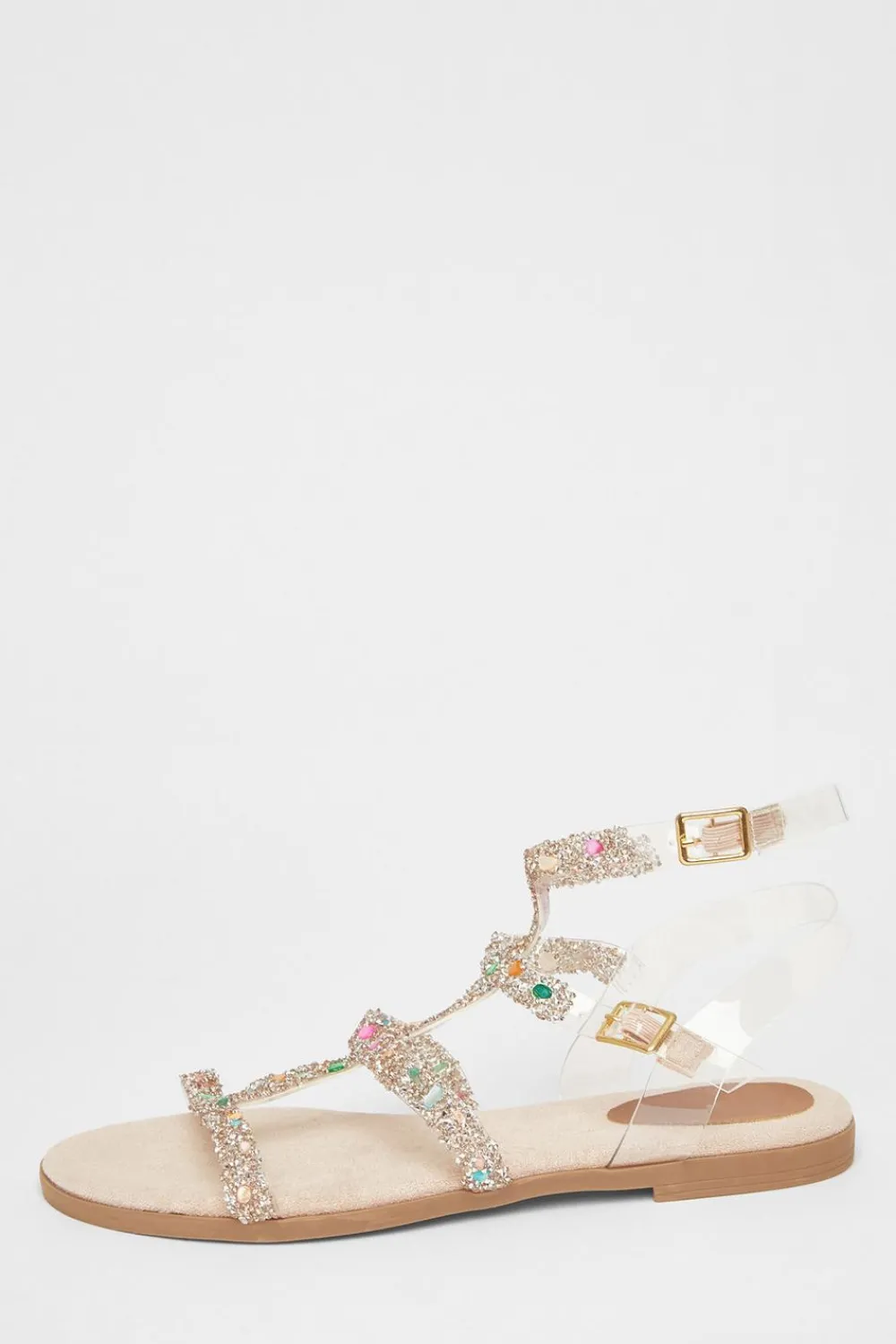 Quiz Sandals|Holiday Shoes>Nude Diamante Gladiator Sandals