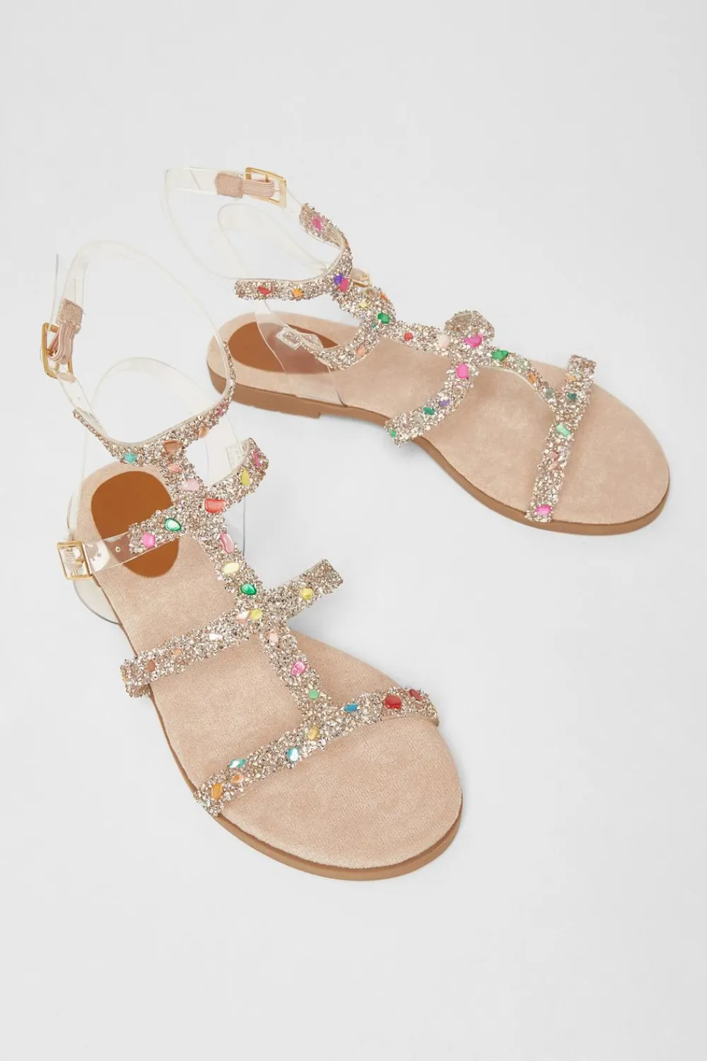 Quiz Sandals|Holiday Shoes>Nude Diamante Gladiator Sandals