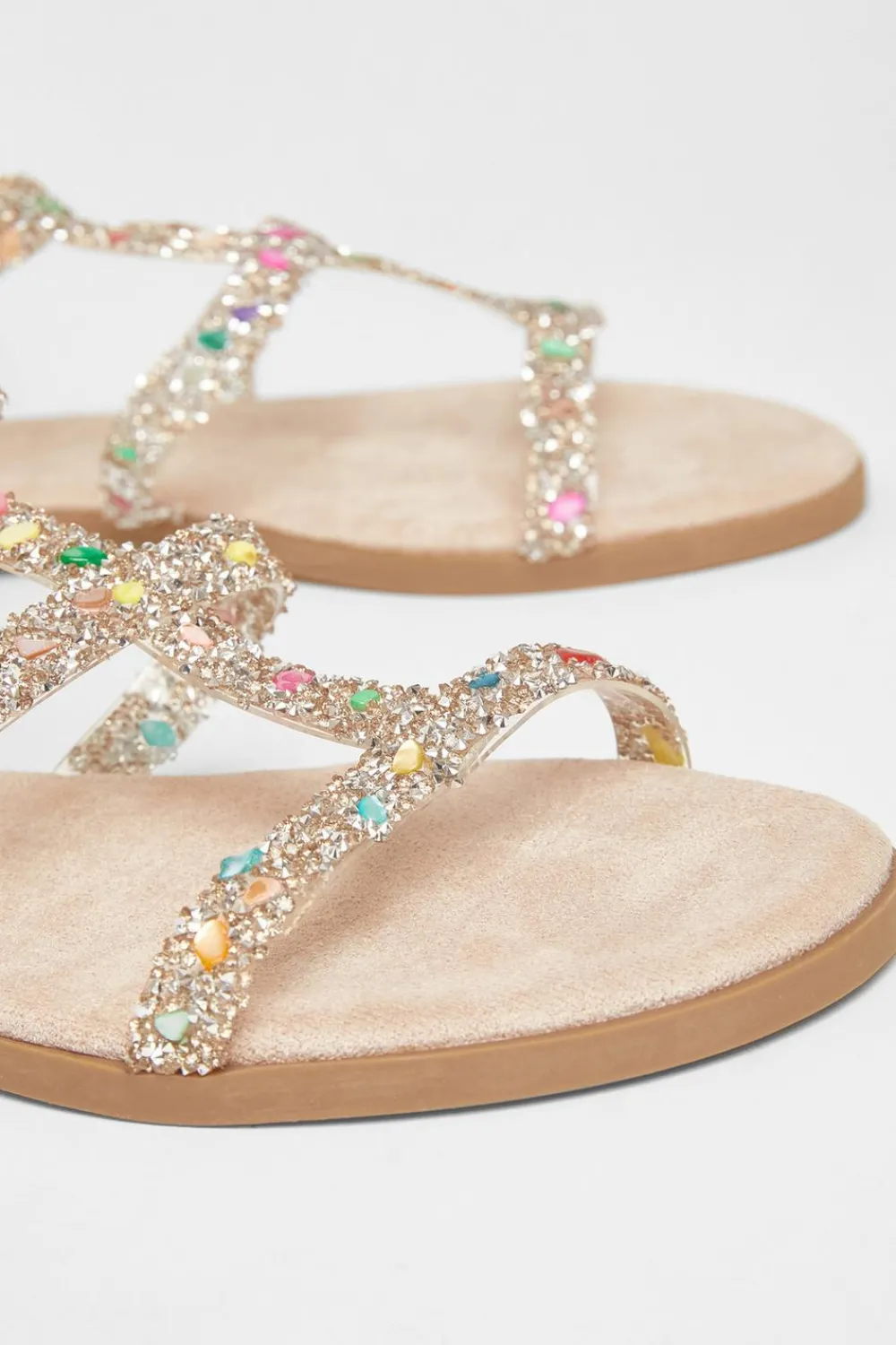 Quiz Sandals|Holiday Shoes>Nude Diamante Gladiator Sandals