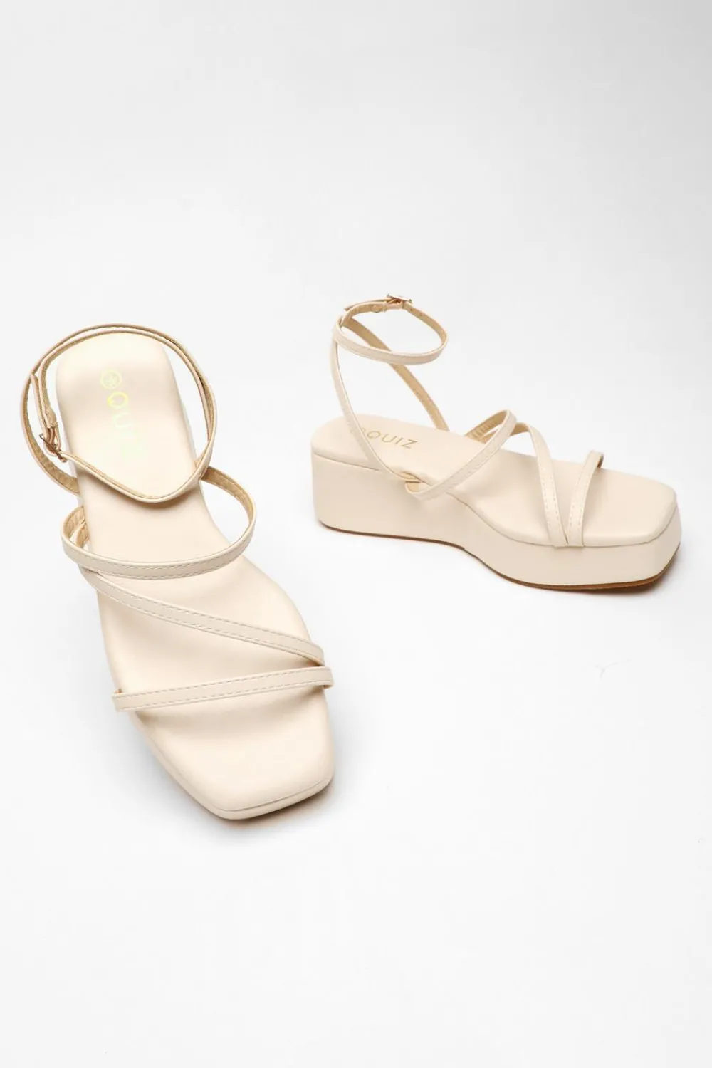 Quiz Wedges|Sandals>Faux Leather Strappy Flatform Sandals