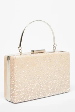Quiz Bags|Shoe & Bag Sets>Nude Satin Embellished Box Bag