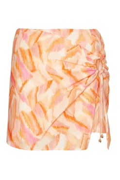 Quiz Summer Clothes|Skirts>Orange Abstract Wrap Front Skort