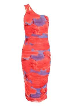 Quiz Holiday|Midi Dresses>Orange Floral Mesh Bodycon Midi Dress