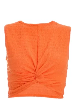 Quiz Summer Tops|Day Tops>Orange Knot Front Crop Top