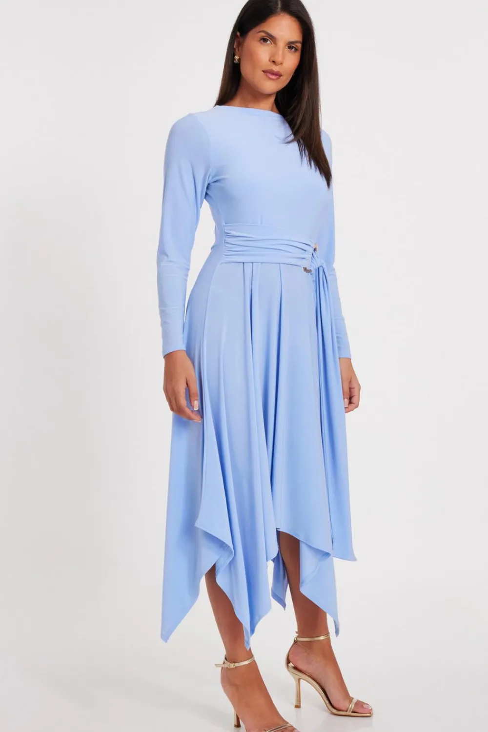 Quiz Evening Dresses|Day At The Races>Pale Blue Asymmetric Hem Midaxi Dress