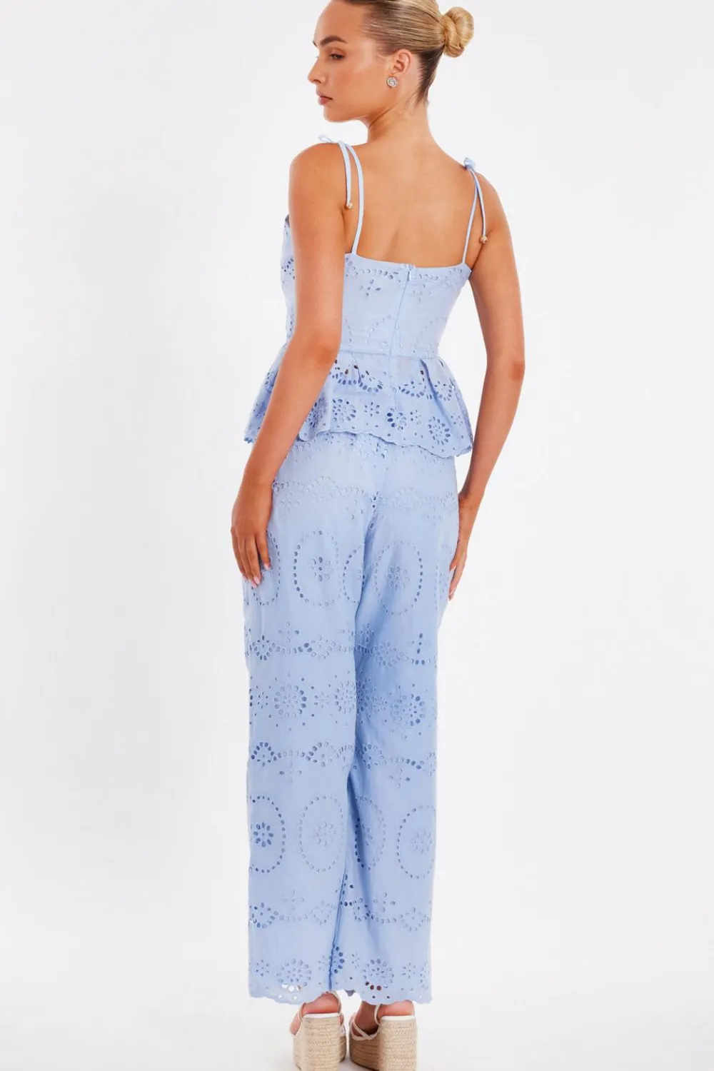 Quiz Trousers|Summer Clothes>Pale Blue Embroidered Trousers