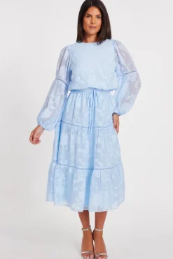 Quiz Summer Clothes|Modest>Pale Blue Jacquard Midi Dress