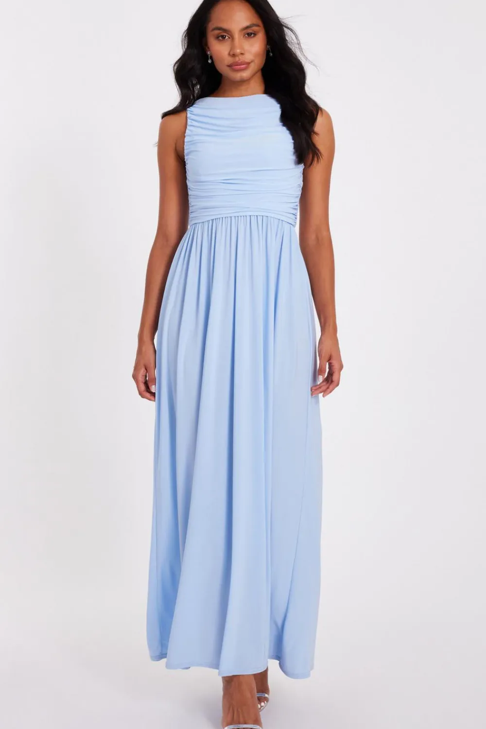 Quiz Day At The Races|Christening Guest>Pale Blue Ruched Midaxi Dress
