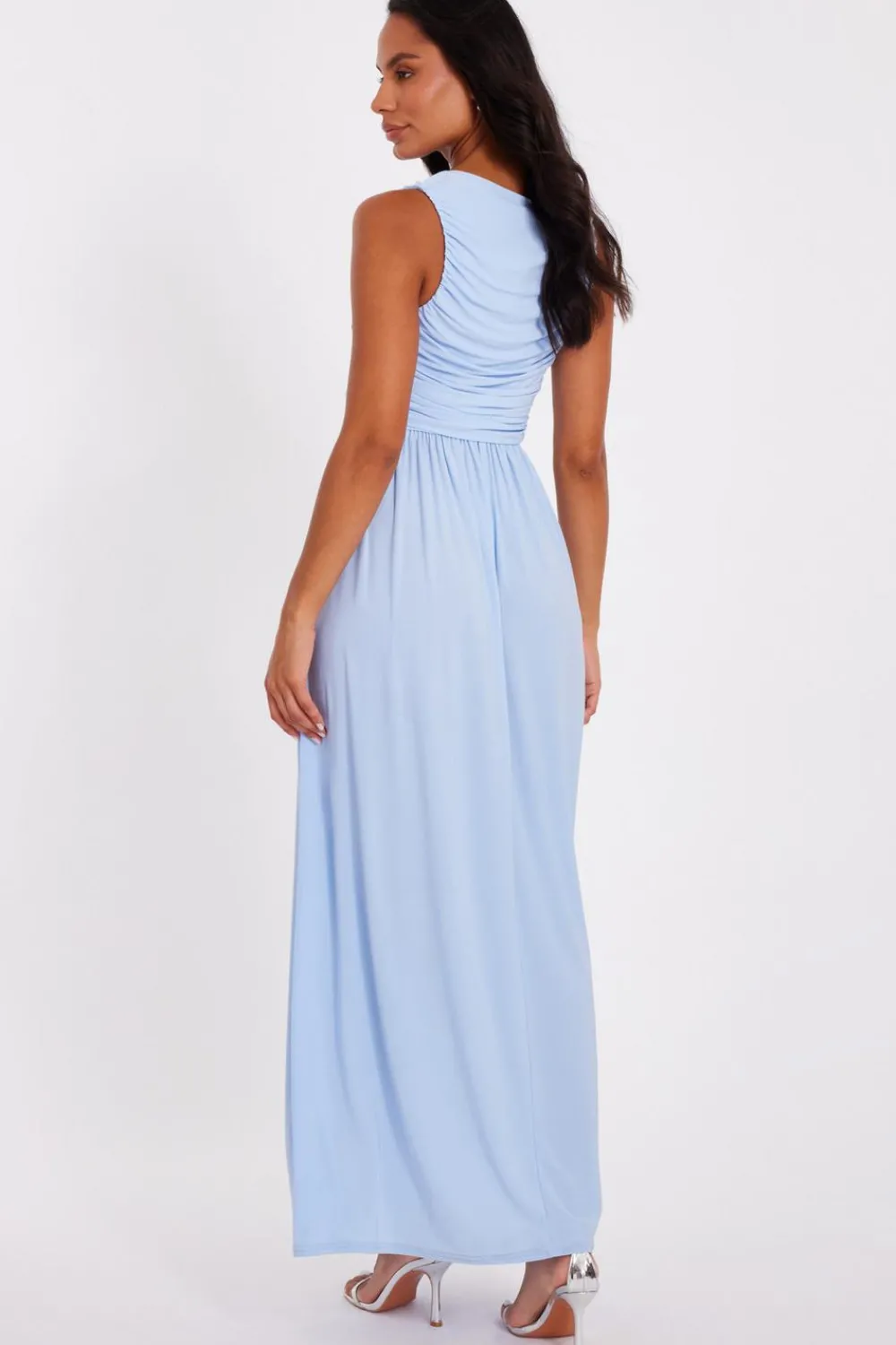 Quiz Day At The Races|Christening Guest>Pale Blue Ruched Midaxi Dress