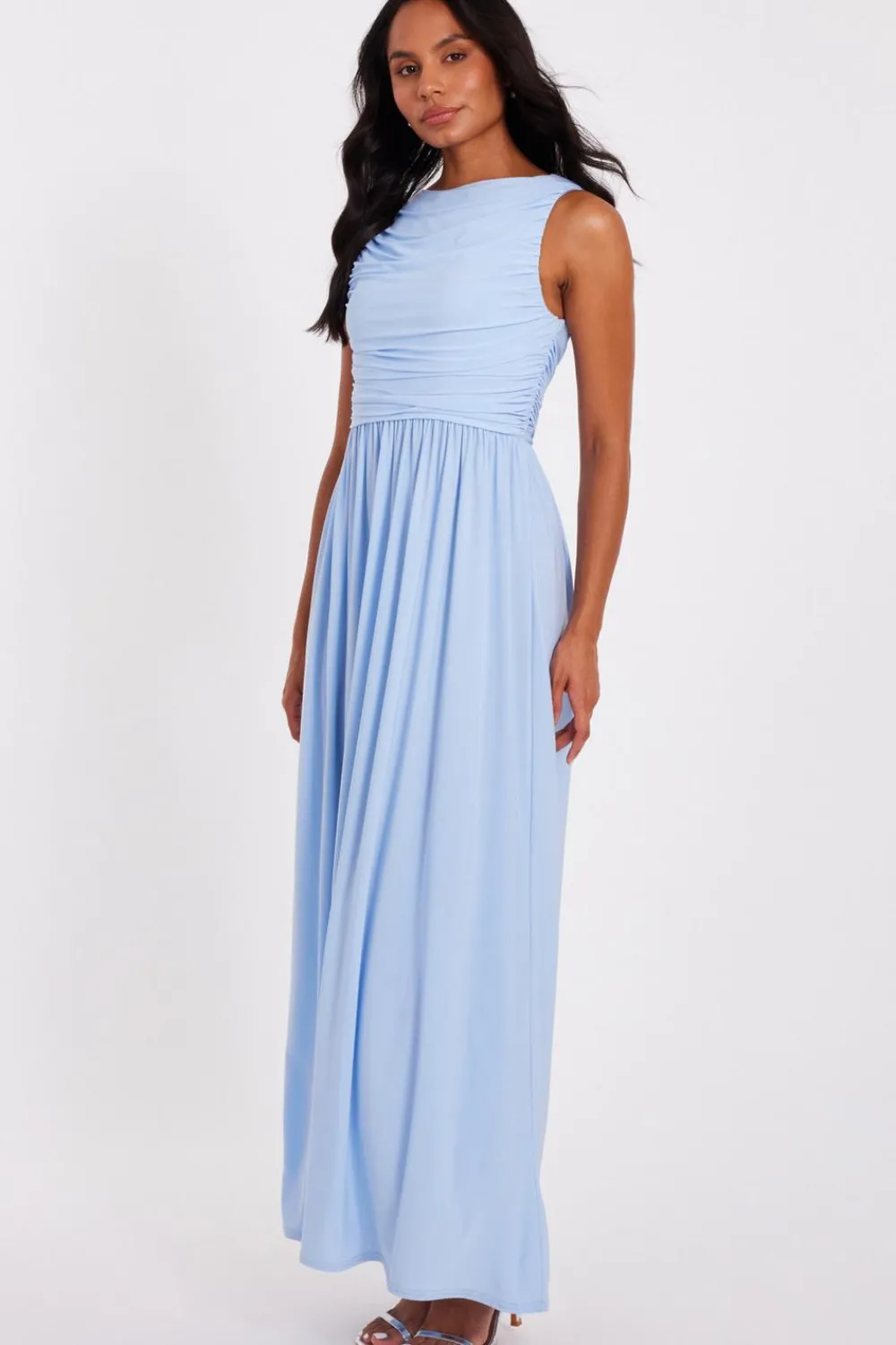 Quiz Day At The Races|Christening Guest>Pale Blue Ruched Midaxi Dress