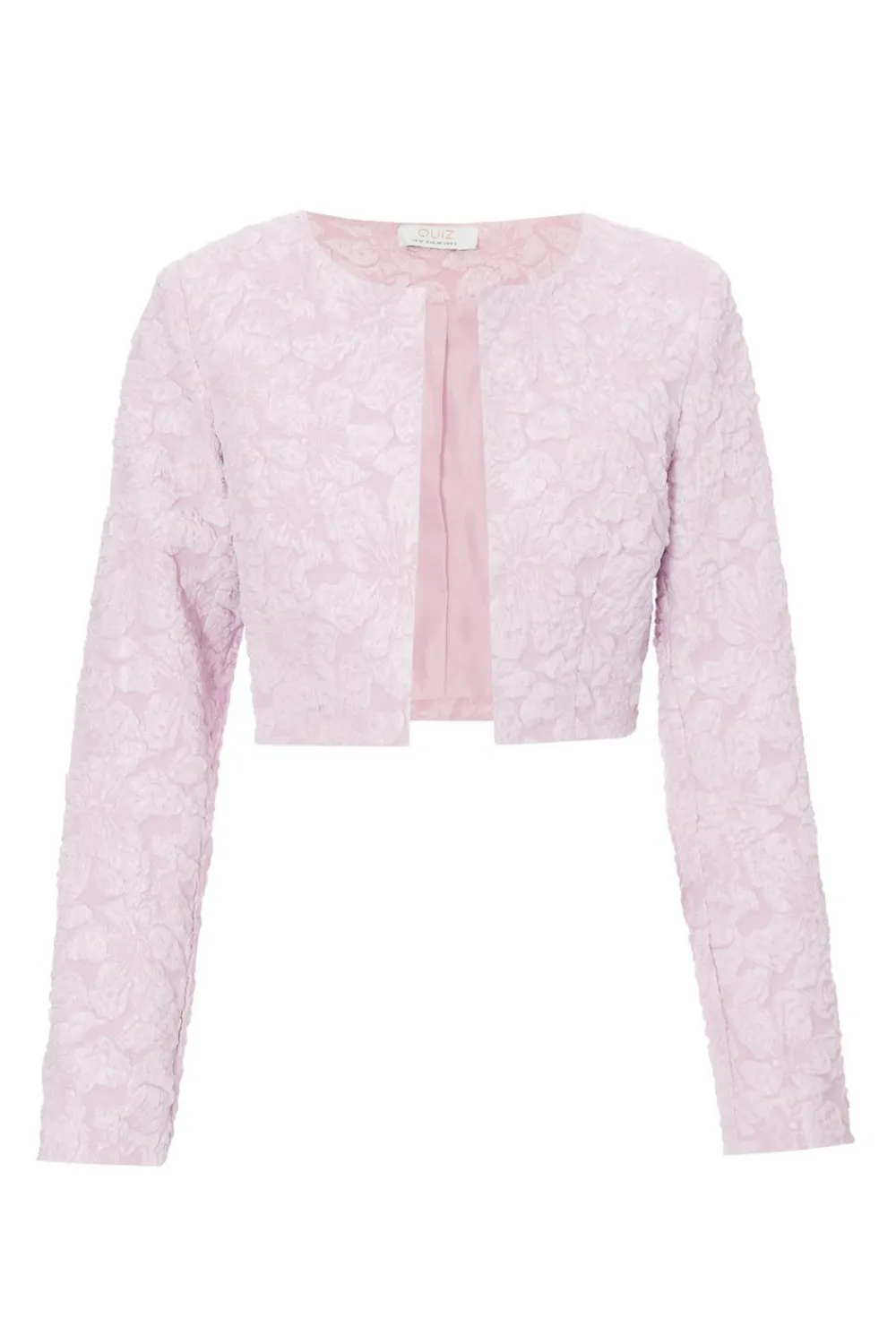 Quiz Christening Guest>Pale Pink Jacquard Crop Jacket