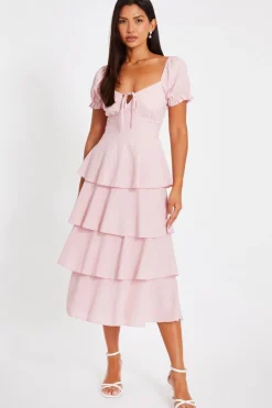 Quiz Summer Clothes|Holiday>Pale Pink Tiered Midi Dress