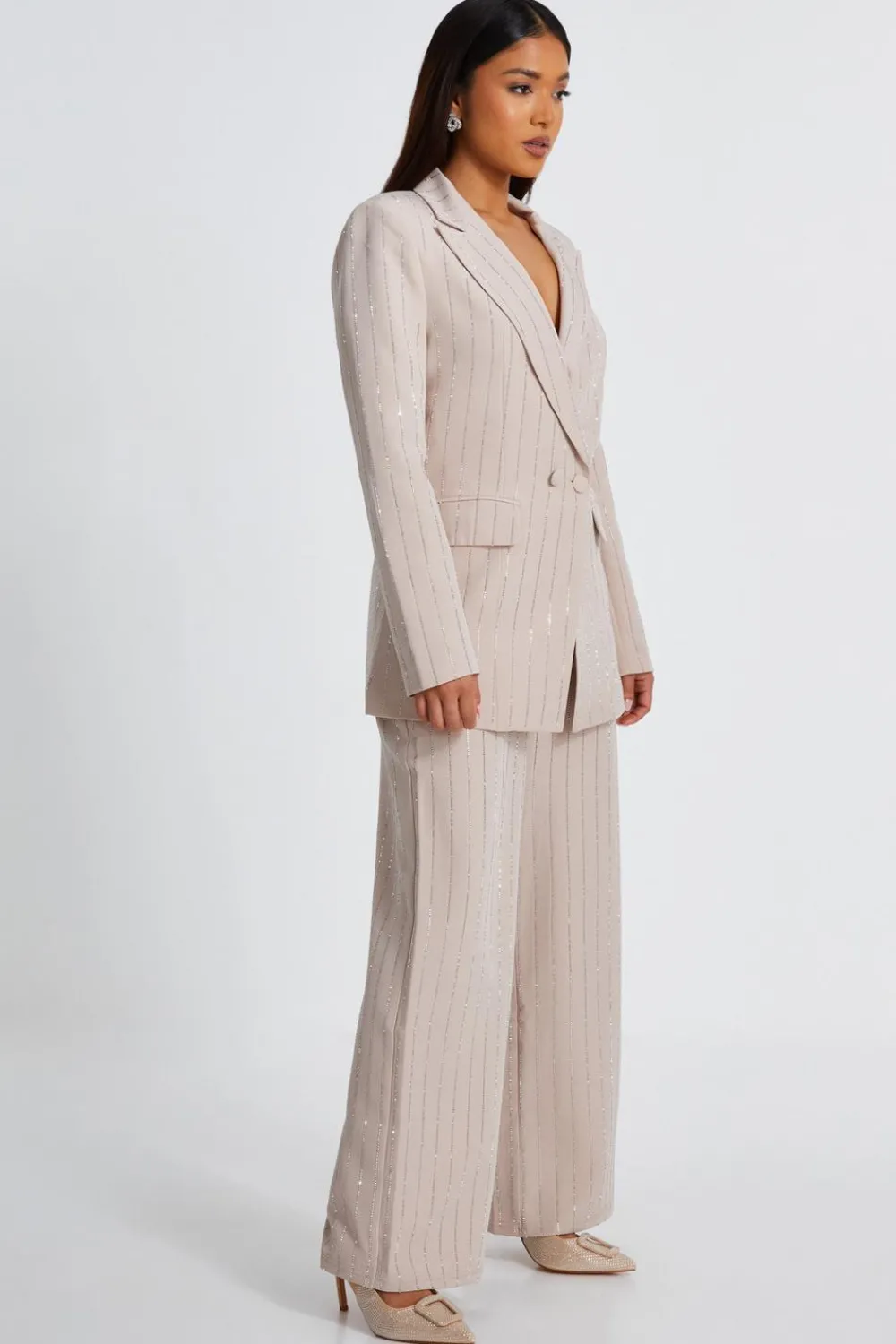 Quiz Modest|Jackets & Coats>Petite Beige Embellished Blazer