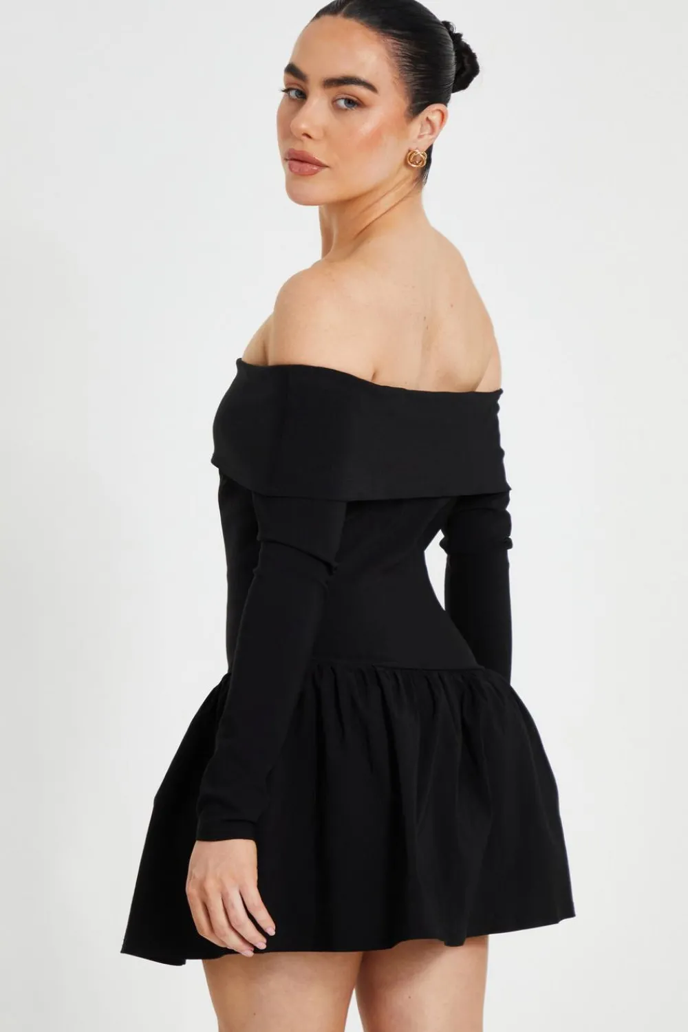 Quiz Going Out|Casual Clothing>Petite Black Bardot Skater Dress