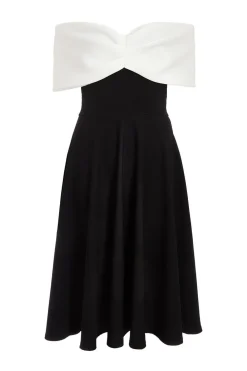 Quiz Christening Guest|Petite Dresses>Petite Black Contrast Bardot Midi Dress