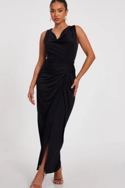 Quiz Evening Dresses|Going Out>Petite Black Cowl Neck Midaxi Dress