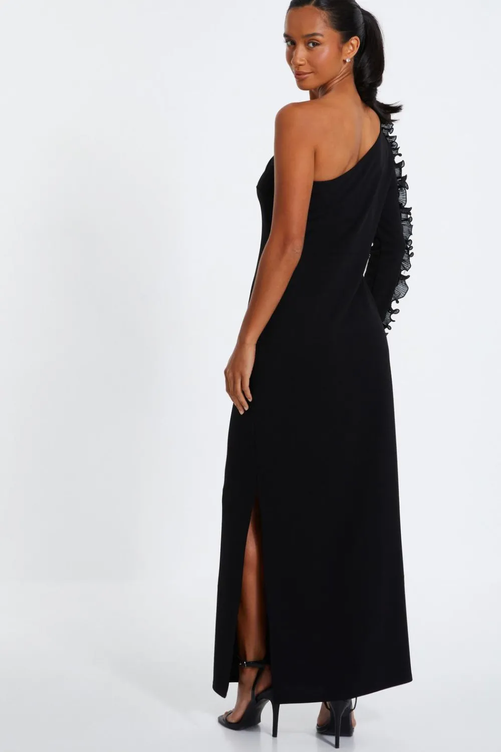 Quiz Prom Dresses|Prom & Ball>Petite Black Frill One Shoulder Maxi Dress