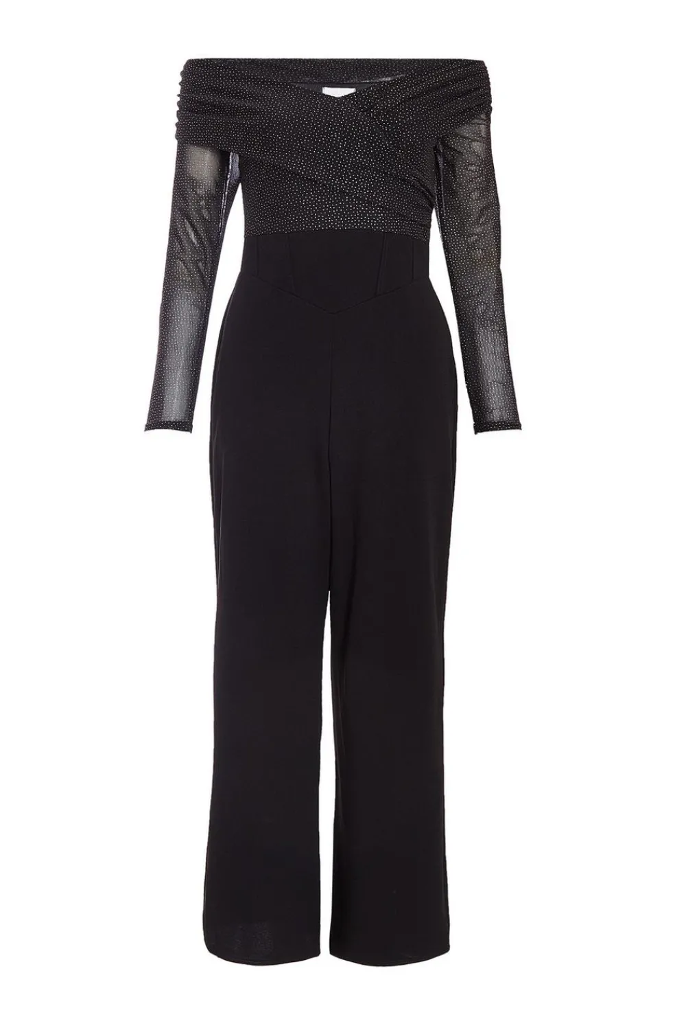 Quiz Occasion Jumpsuits|Going Out Jumpsuits>Petite Black Glitter Mesh Jumpsuit