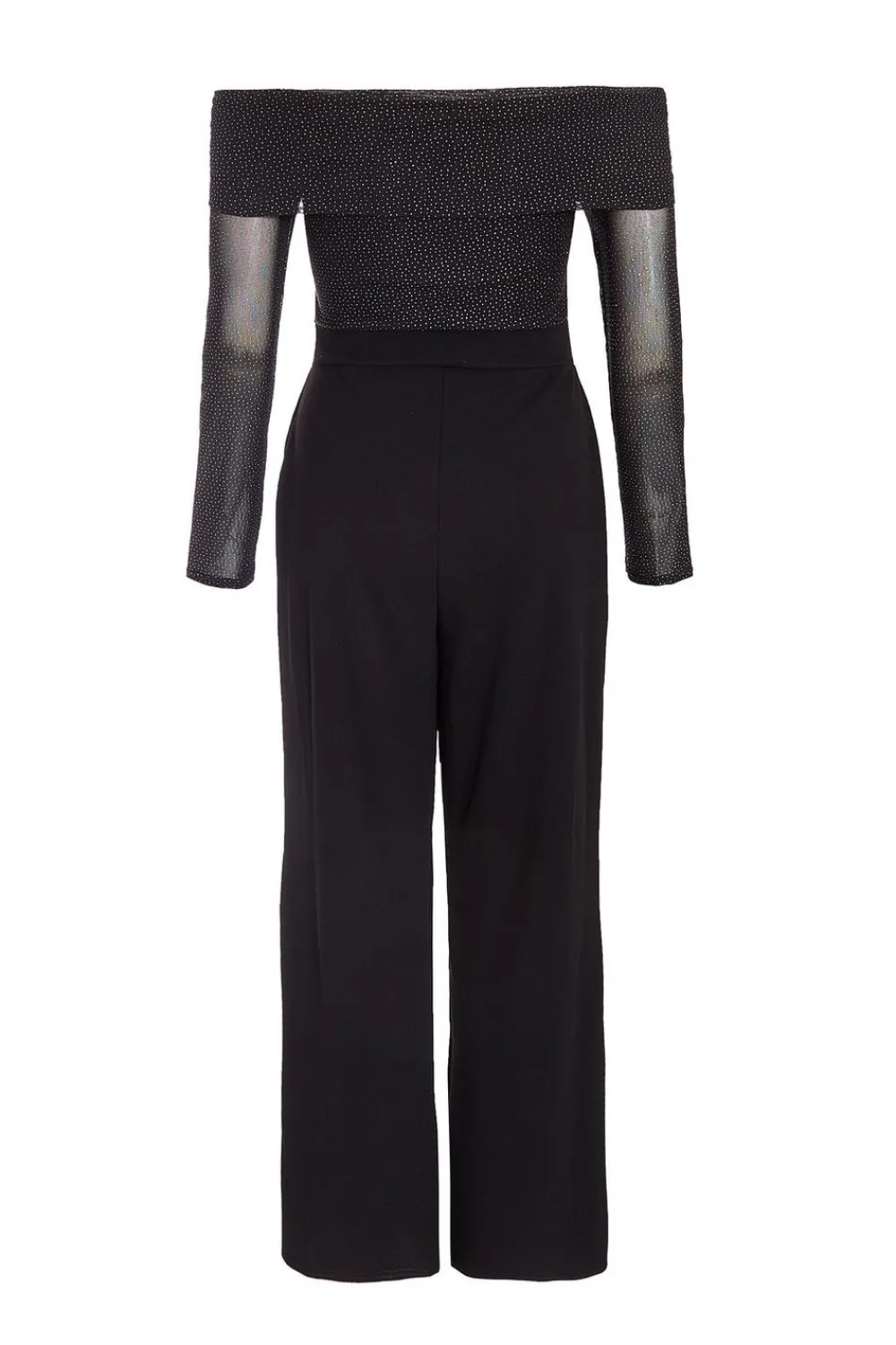 Quiz Occasion Jumpsuits|Going Out Jumpsuits>Petite Black Glitter Mesh Jumpsuit