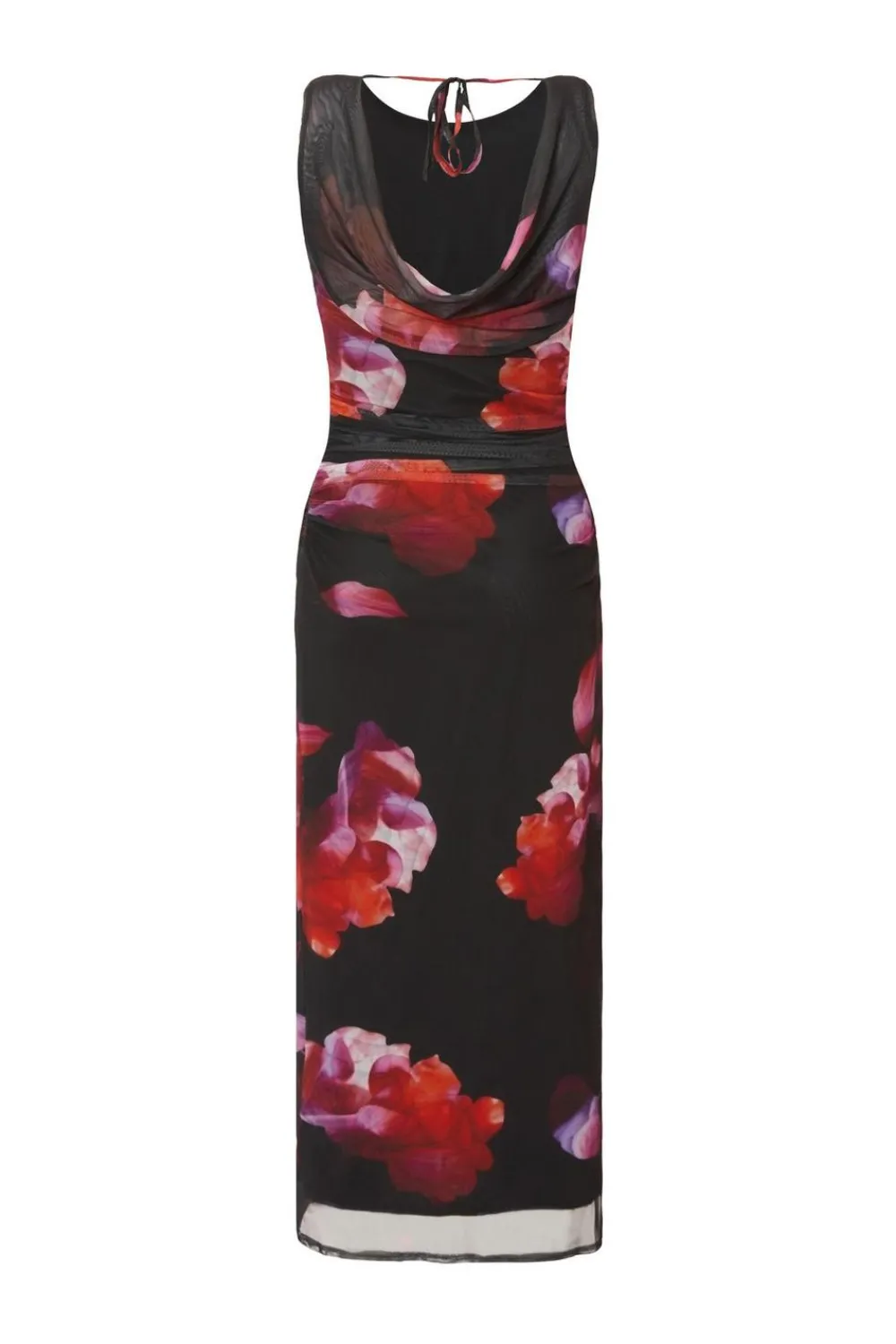 Quiz Dresses|Petite Dresses>Petite Black Mesh Floral Midaxi Dress