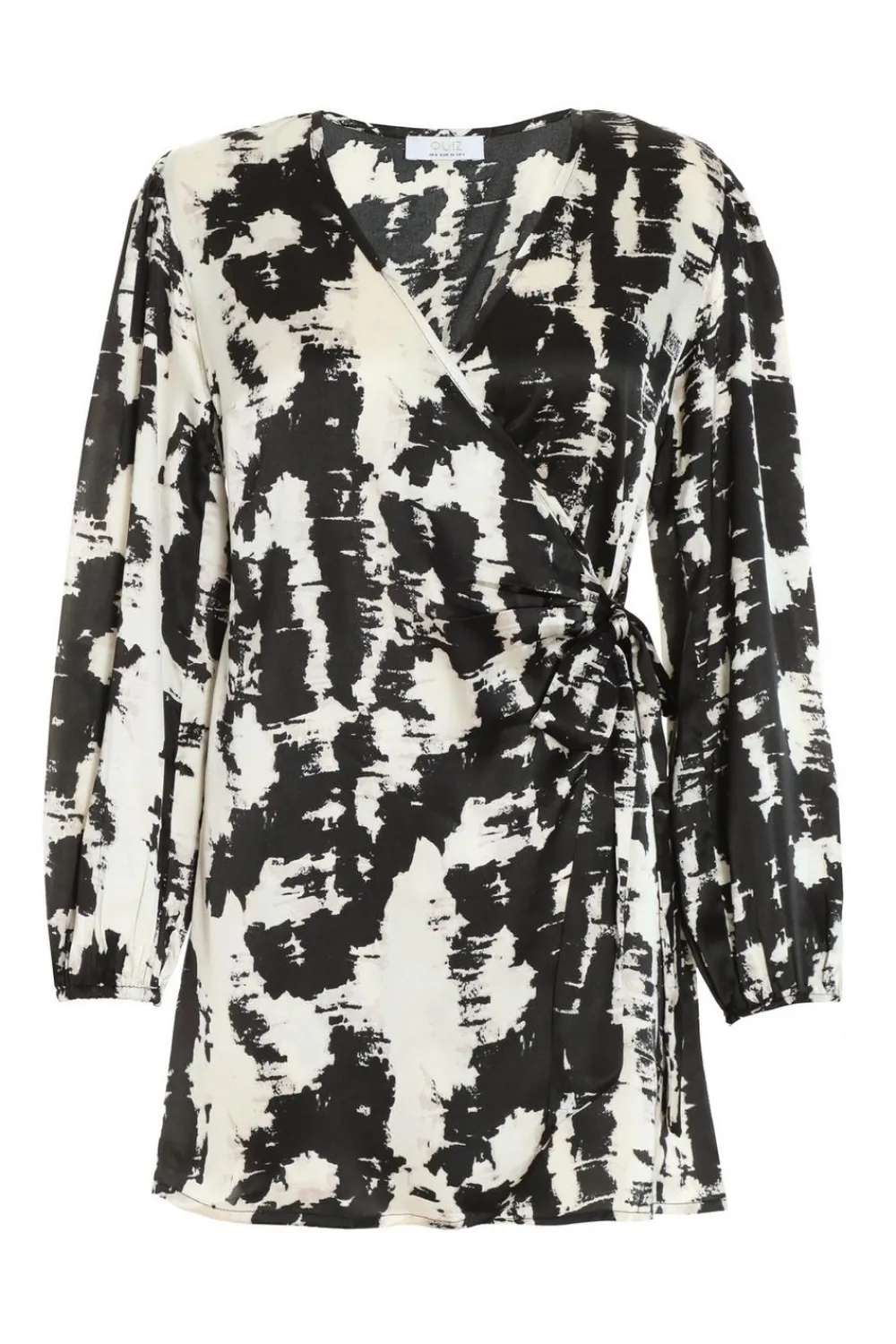 Quiz Wrap Dresses|Satin Dresses>Petite Black Satin Marble Print Wrap Dress