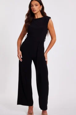 Quiz Going Out Jumpsuits|Evening Jumpsuits>Petite Black Tie Waist Jumpsuit