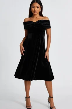 Quiz Prom & Ball|Evening Dresses>Petite Black Velvet Bardot Midi Dress