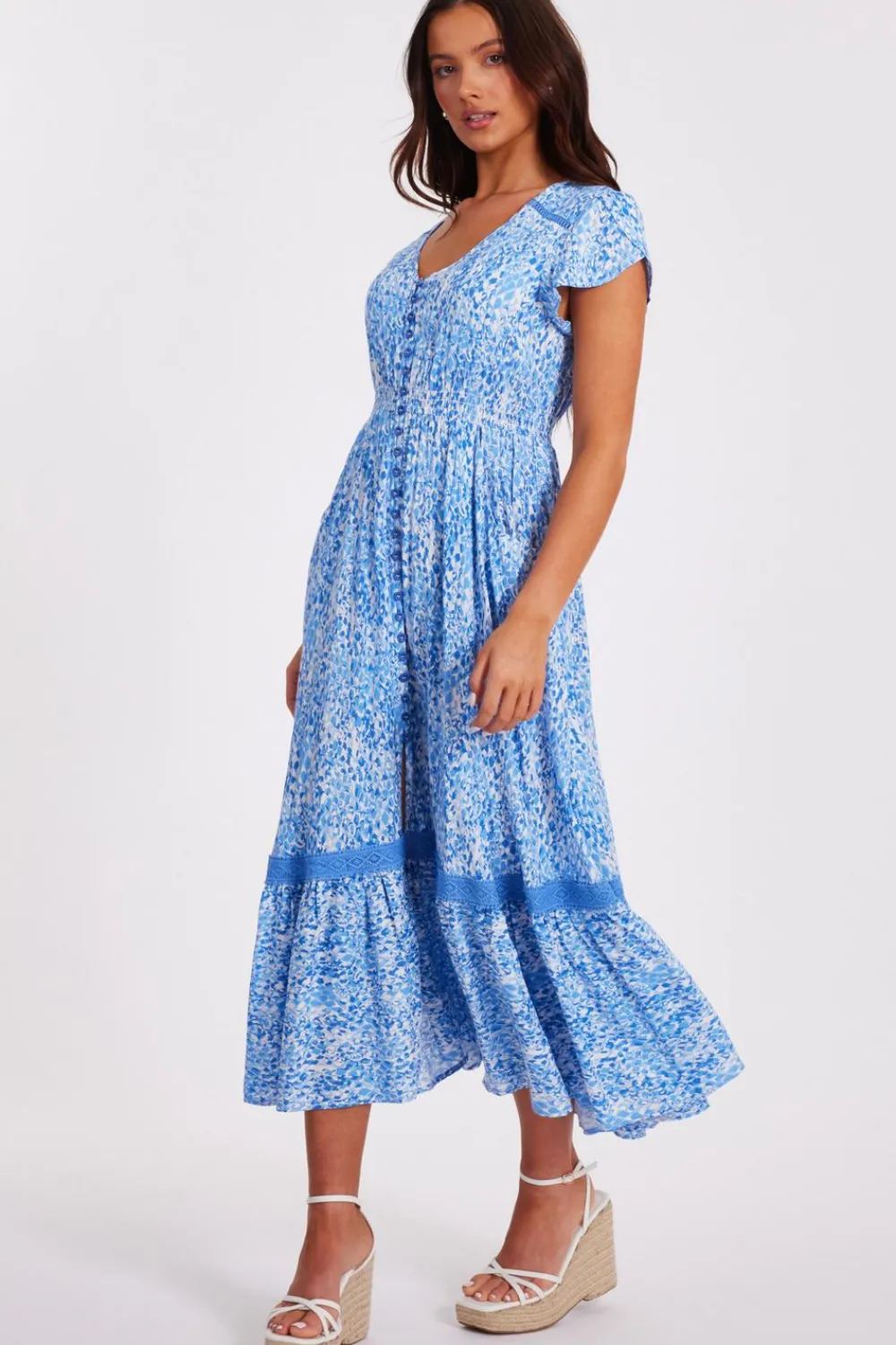 Quiz Summer Clothes|Holiday>Petite Blue Animal Print Midaxi Dress