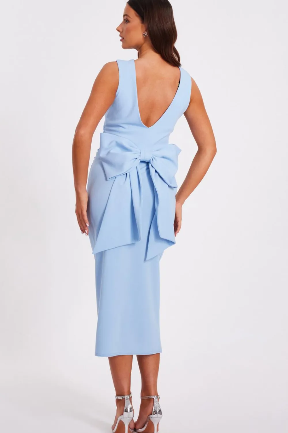 Quiz Day At The Races|Christening Guest>Petite Blue Bow Back Midaxi Dress