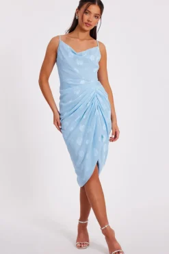 Quiz Day At The Races|Christening Guest>Petite Blue Chiffon Floral Midi Dress