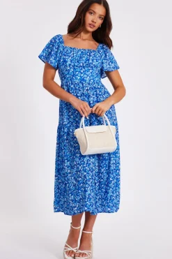 Quiz Summer Clothes|Holiday>Petite Blue Floral Print Midi Dress