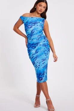 Quiz Summer Clothes|Dresses>Petite Blue Mesh Animal Print Midi Dress