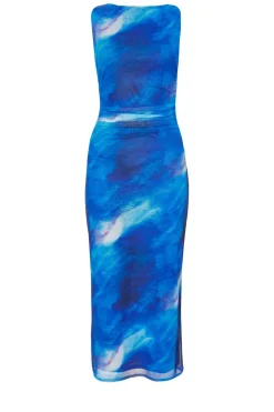 Quiz Summer Clothes|Holiday>Petite Blue Mesh Marble Midaxi Dress