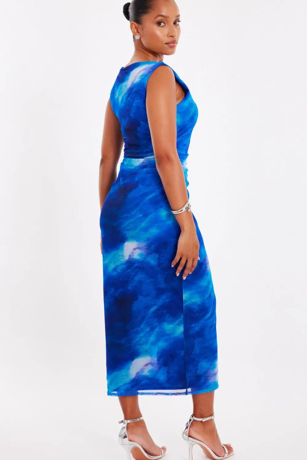 Quiz Summer Clothes|Holiday>Petite Blue Mesh Marble Midaxi Dress