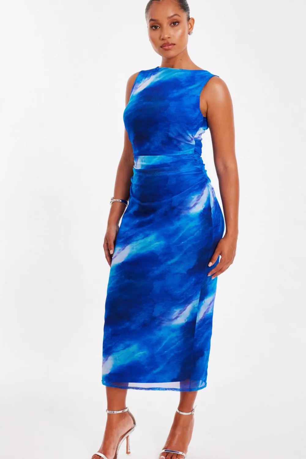 Quiz Summer Clothes|Holiday>Petite Blue Mesh Marble Midaxi Dress