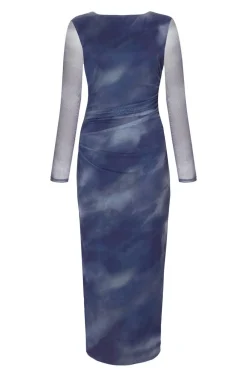 Quiz Going Out|Dresses>Petite Blue Printed Long Sleeve Midaxi Dress