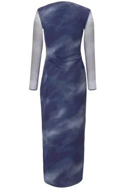 Quiz Going Out|Dresses>Petite Blue Printed Long Sleeve Midaxi Dress