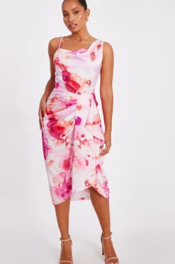 Quiz Day At The Races|Christening Guest>Petite Blush Floral Print Midi Dress
