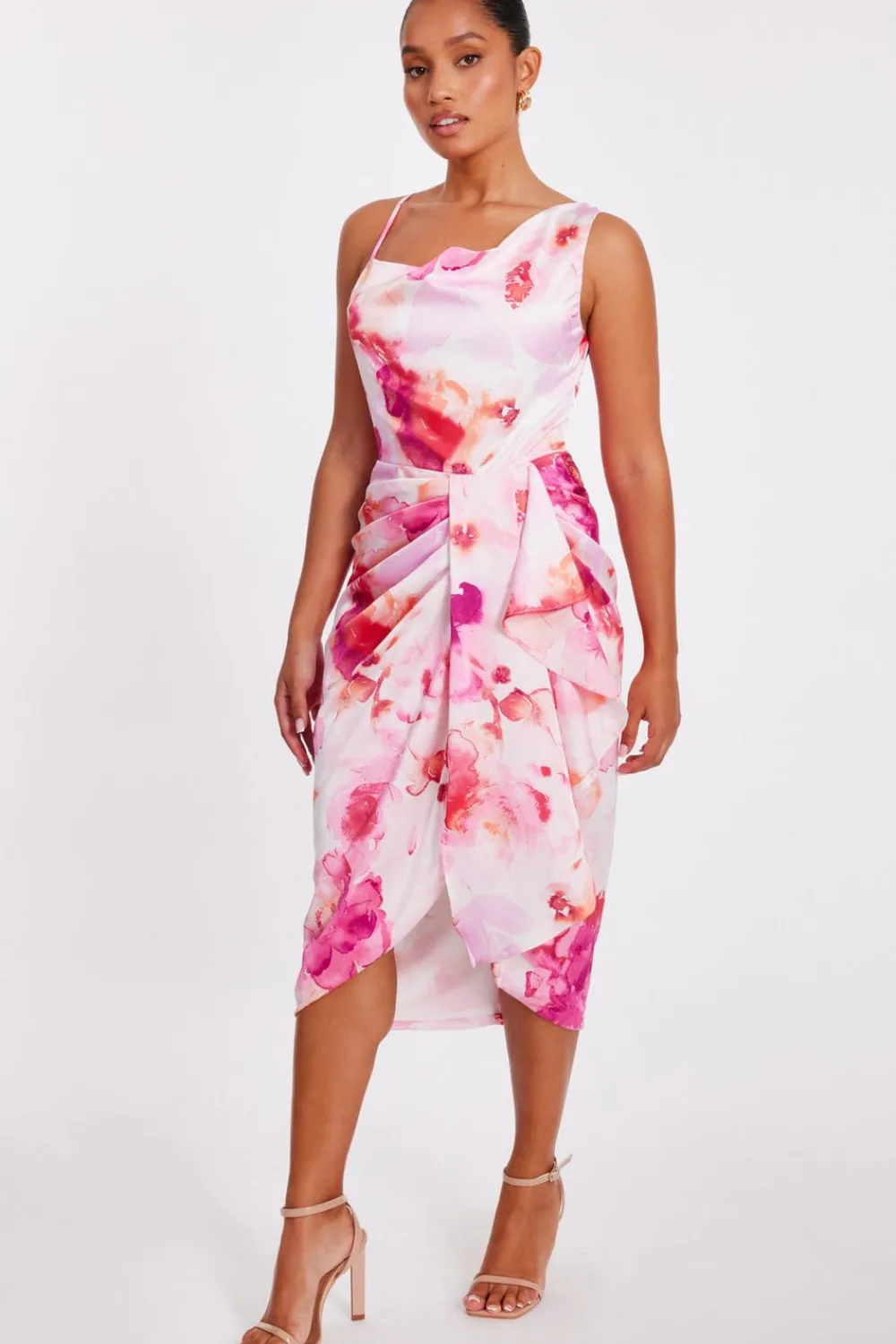 Quiz Day At The Races|Christening Guest>Petite Blush Floral Print Midi Dress