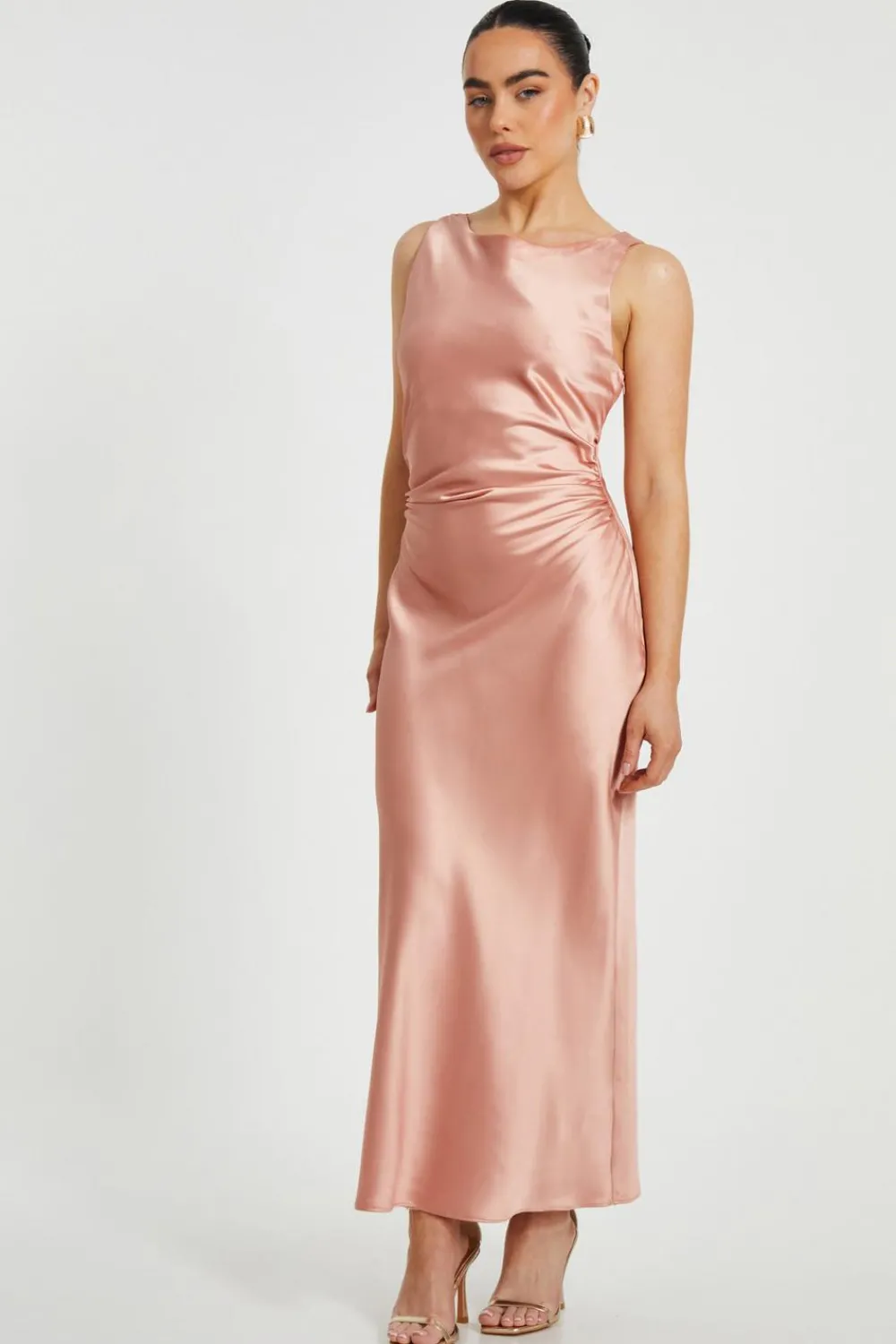Quiz Prom Dresses|Prom & Ball>Petite Blush Satin Ruched Midaxi Dress