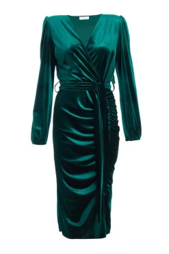 Quiz Evening Dresses|Wrap Dresses>Petite Bottle Green Velvet Midi Dress