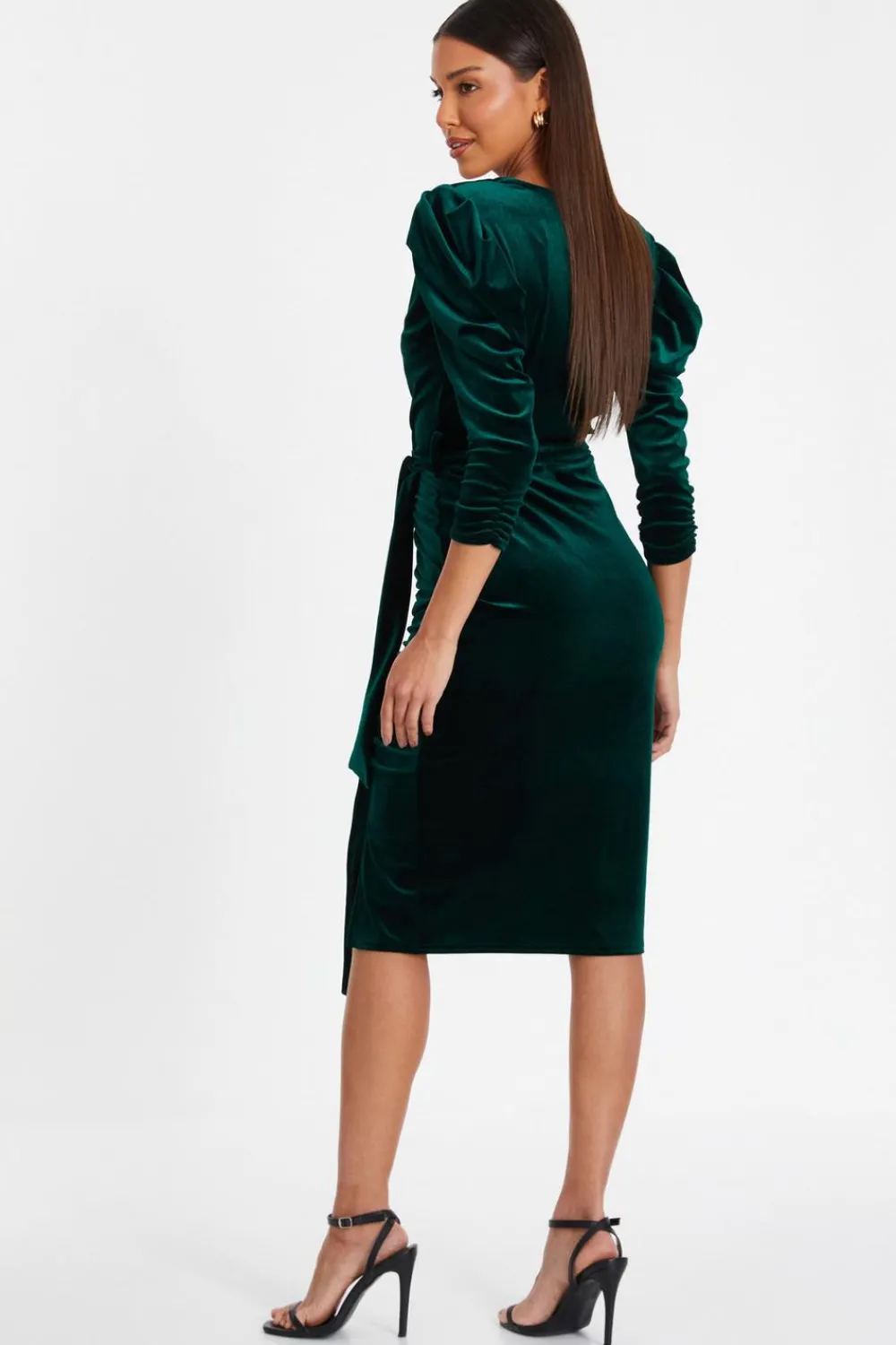 Quiz Evening Dresses|Wrap Dresses>Petite Bottle Green Velvet Midi Dress