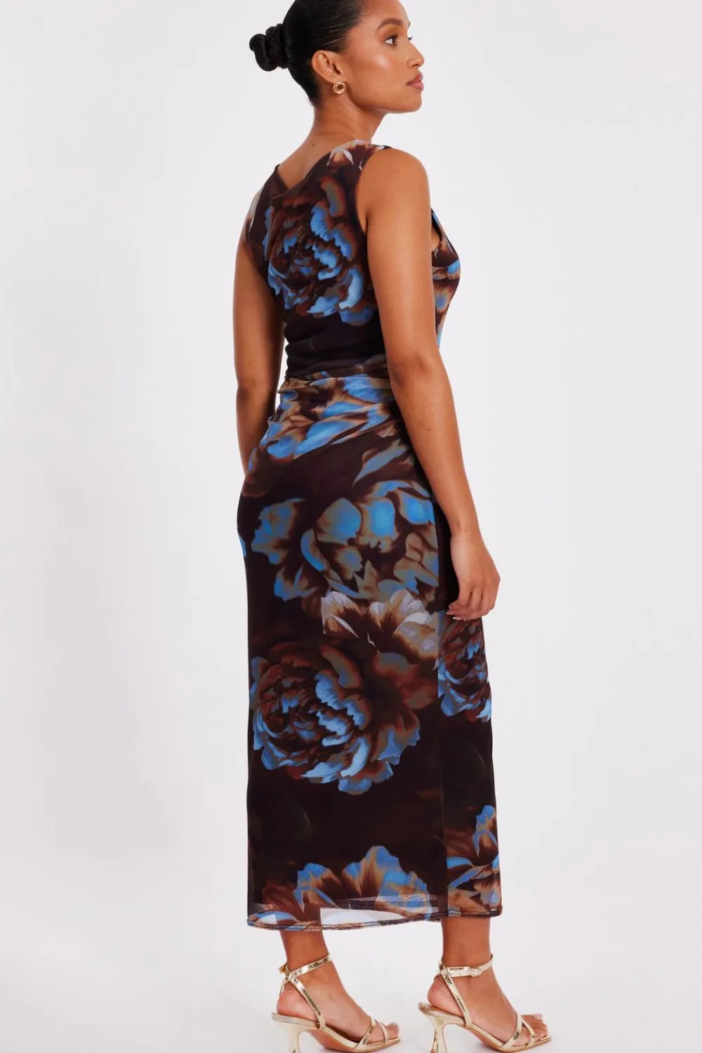 Quiz Going Out|Florals>Petite Brown Floral Mesh Midaxi Dress