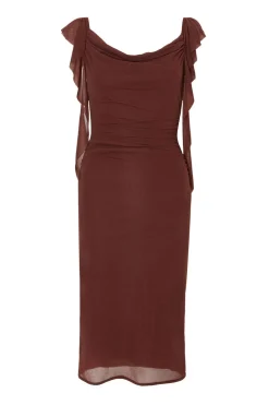 Quiz Day At The Races|Christening Guest>Petite Brown Frill Midi Dress
