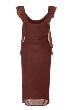 Quiz Day At The Races|Christening Guest>Petite Brown Frill Midi Dress